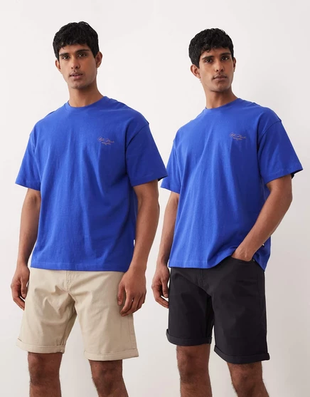 Мужские шорты Jack & Jones 2 шт. с отворотом, черные