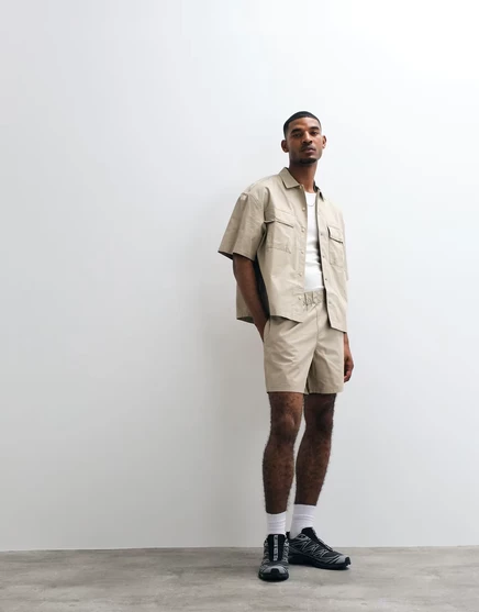 Мужские шорты Asos Design из хлопкового твила средней длины, бежевые