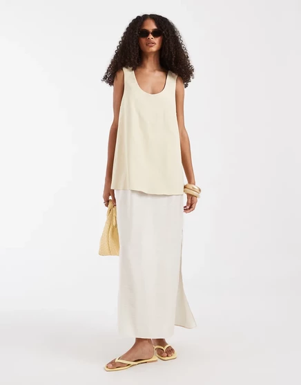 Женское миди-платье-футляр ASOS Design двухслойное, кремовое