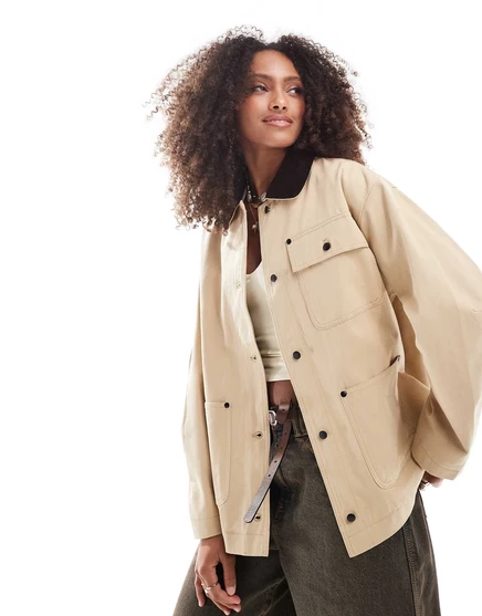 Куртка ASOS DESIGN из чистого хлопка с воротником-стойкой, цвет: камень  stone