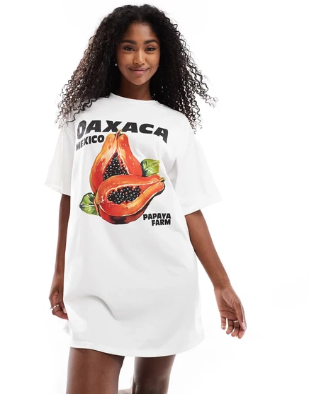 Мини-платье-футболка ASOS DESIGN с рисунком папайи белого цвета white & orange