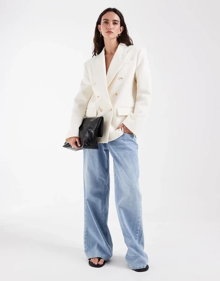 Женский двубортный блейзер ASOS Design с подплечниками, кремовый