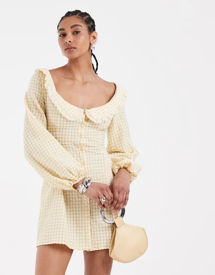 Женское мини-платье ASOS Design baby doll с воротником и клиньями, в желтую клетку