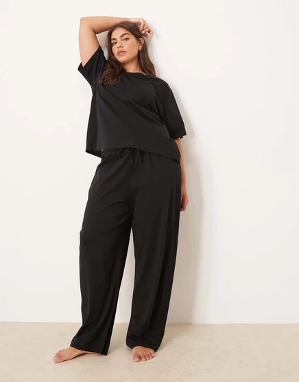 Пижамные брюки из хлопка ASOS DESIGN Curve черного цвета, сочетающиеся между собой black