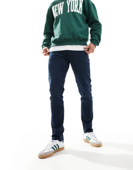 Узкие джинсы Jack &Jones Glenn темно-синего цвета blue denim