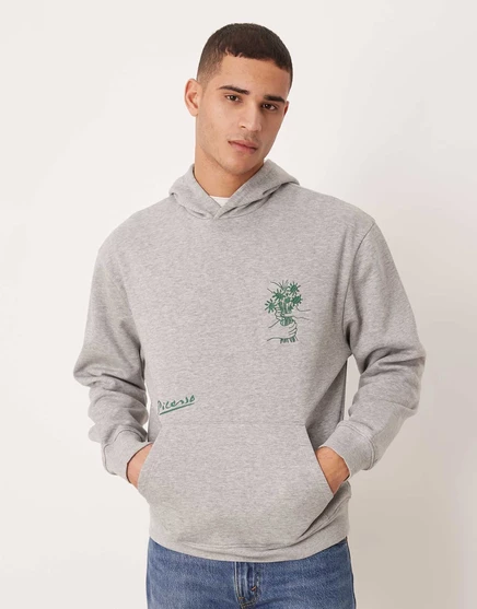 Мужское худи ASOS Design свободного кроя с принтом Picasso, светло-серое