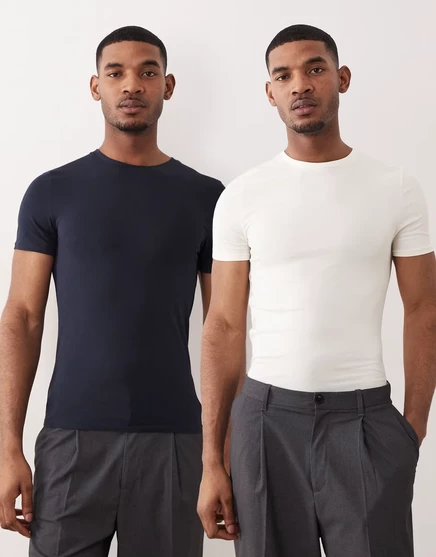 Мужские футболки ASOS Design 2 шт облегающие, крем/темно-синий
