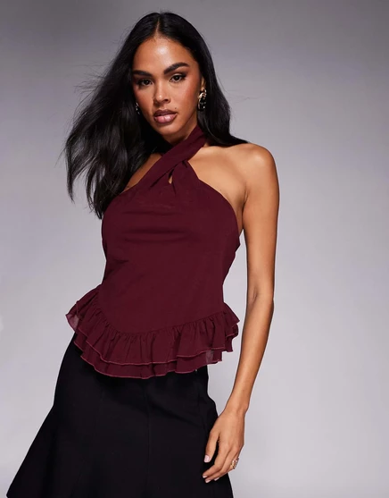 Топ с оборками на бретелях ASOS DESIGN twist темно-коричневого цвета tawny
