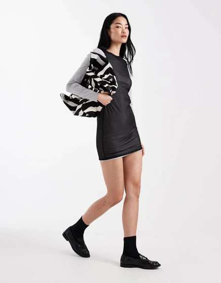 ДИЗАЙНЕРСКОЕ сетчатое двухслойное мини-платье ASOS DESIGN с длинными рукавами из камня и кремового цвета