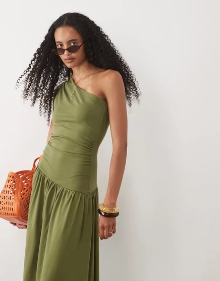 Женское платье ASOS Design макси на одно плечо, хаки