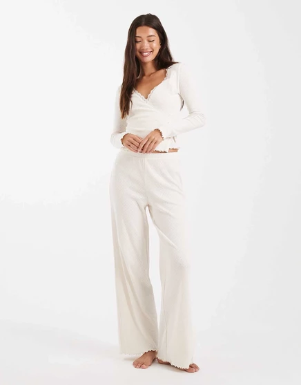 Широкие брюки Miss Selfridge pointelle кремового цвета cream