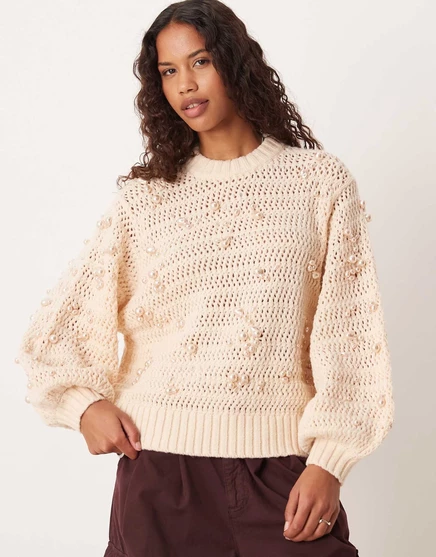 Свитер оверсайз от ASOS DESIGN украшен красивой строчкой cream