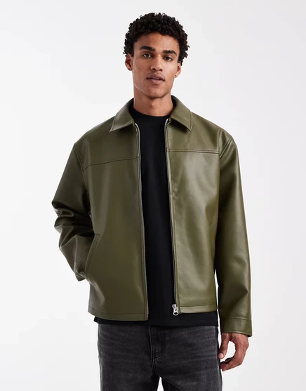 ДИЗАЙНЕРСКАЯ куртка harrington из искусственной кожи ASOS цвета хаки, зеленая хаки