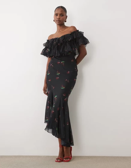 Женское платье ASOS Design кружевное с оборками миди, вишневое