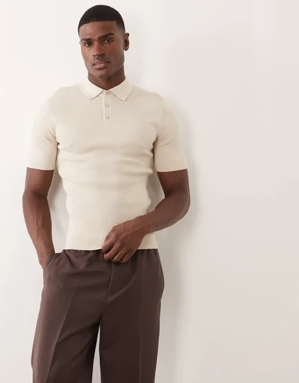 Мужское поло ASOS Design Essential облегающее, песочное