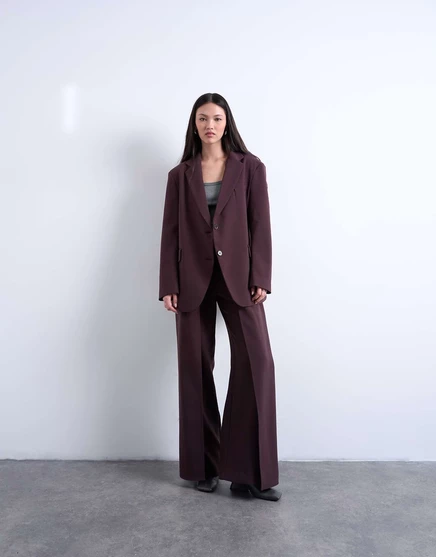 Приталенный блейзер с завышенной талией от Topshop сливово-шоколадного цвета - часть комплекта plum chocolate