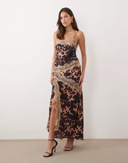 Женское платье миди ASOS Design с вырезом, леопардовый