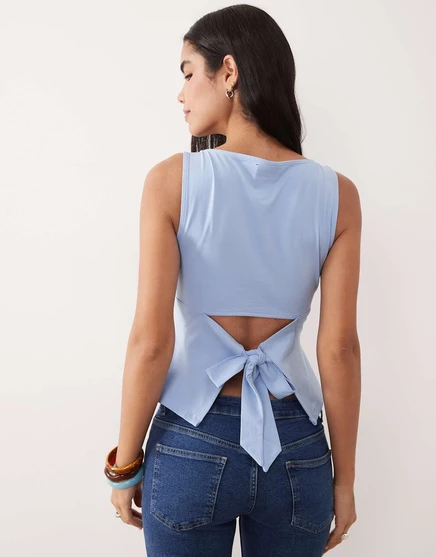 Женская майка ASOS Design с косым вырезом и завязкой, голубая