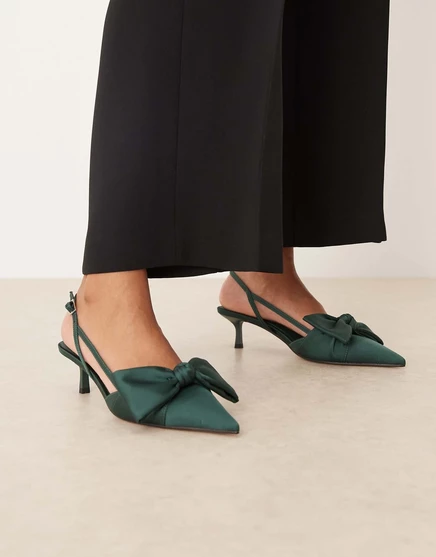 Дизайнерские туфли-босоножки на каблуке Sunshine kitten от ASOS темно-зеленого цвета forest green