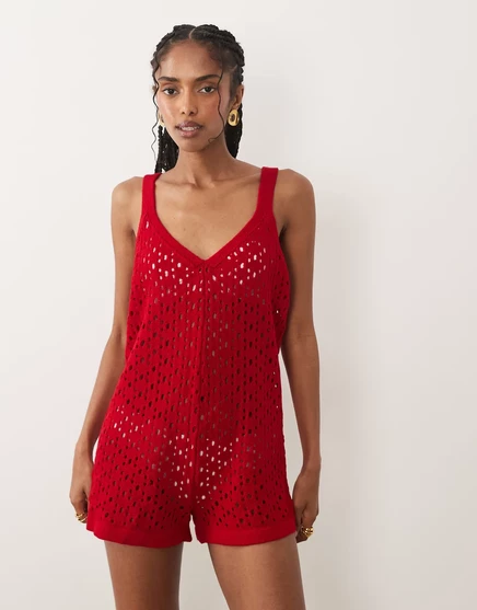 Женский ромпер Miss Selfridge вязаный крючком, красный