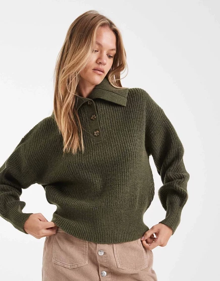 Вязаный свитер ASOS с матросским воротником в рыбацкую клетку зеленого цвета хаки khaki