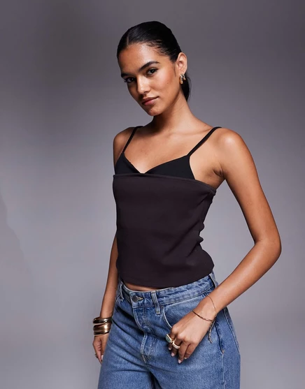 Топ из смешанной ткани ASOS DESIGN ponte коричневого и черного цветов brown and black