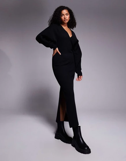 Черное макси-платье ASOS DESIGN supersoft с v-образным вырезом и открытыми плечами черного цвета black