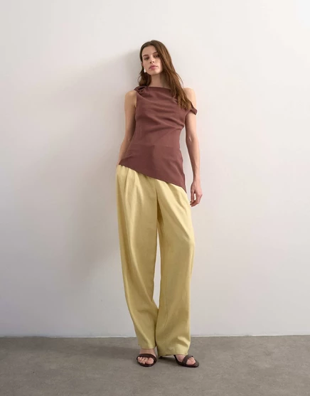 Женские брюки Topshop из льняной смеси с широкими штанинами, кремовые