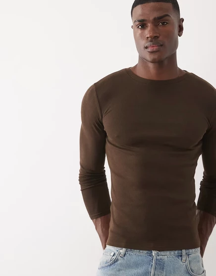 Мужская футболка ASOS Essentials облегающая, коричневая