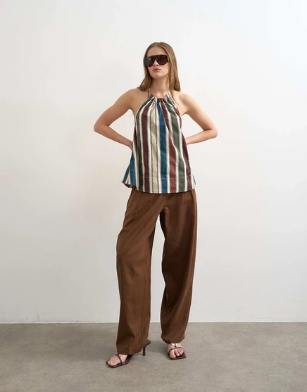 Женские брюки TopShop из льна и вискозы, шоколадные