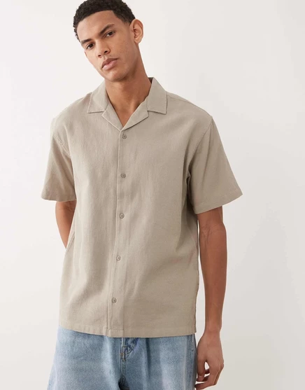 Текстурированная курортная рубашка Jack &amp Jones в бежевую полоску