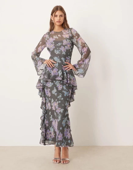 Женское платье ASOS Design макси, голубое в цветочек