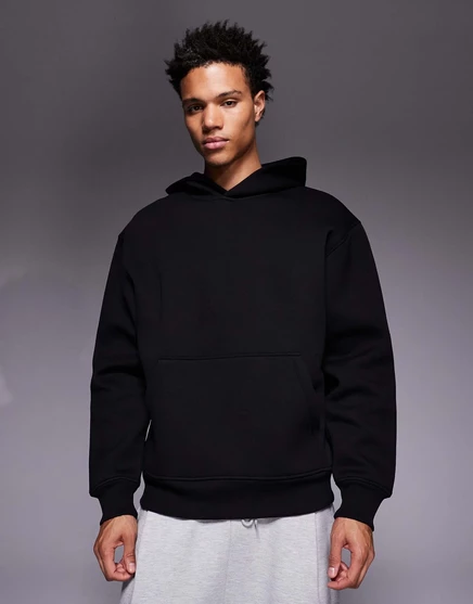 Толстовка ASOS DESIGN heavyweight oversize с капюшоном из черной ткани в стиле акваланга  black