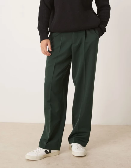 Широкие плиссированные брюки ASOS DESIGN темно-зеленого цвета dark green