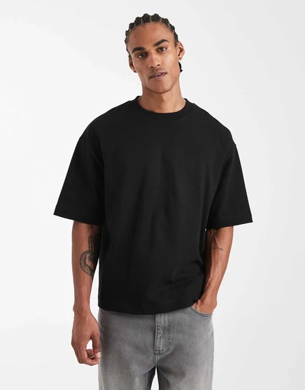 ДИЗАЙНЕРСКАЯ футболка ASOS super heavyweight оверсайз квадратного кроя черного цвета black