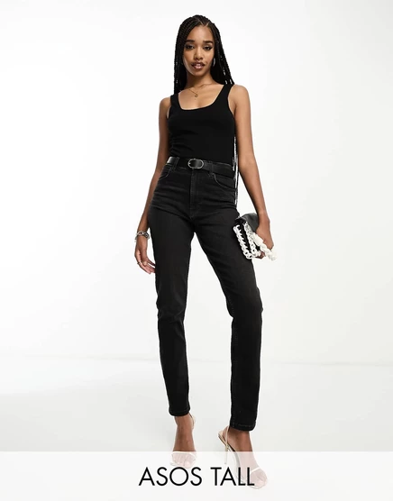 Черные узкие джинсы Mom ASOS DESIGN Tall washed black
