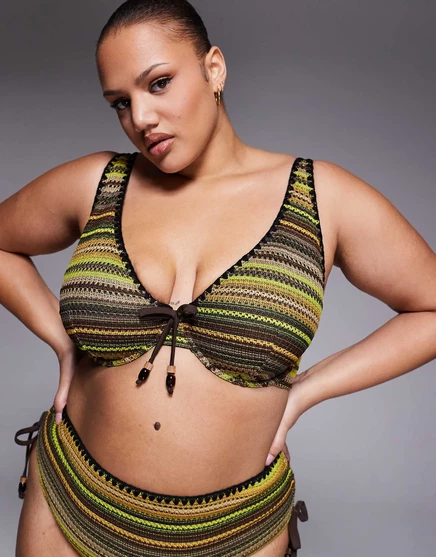 Топ-бикини на косточках Marina del Rey от ASOS DESIGN Curve Kenny crochet в разноцветную полоску