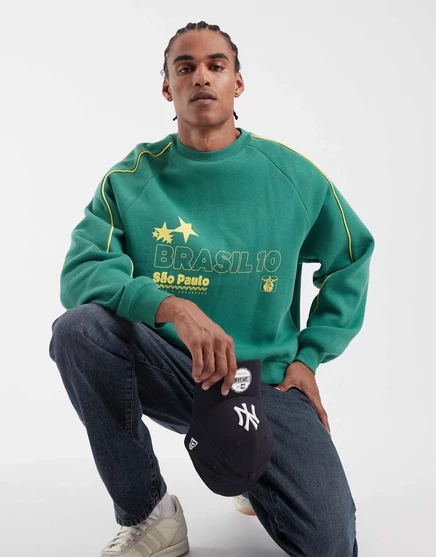 Футбольная толстовка ASOS DESIGN oversize с круглым вырезом и окантовкой зеленого цвета