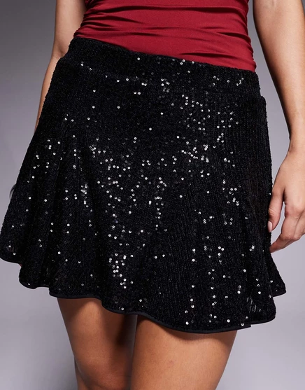 Облегающая мини-юбка godet с блестками от ASOS DESIGN черного цвета black