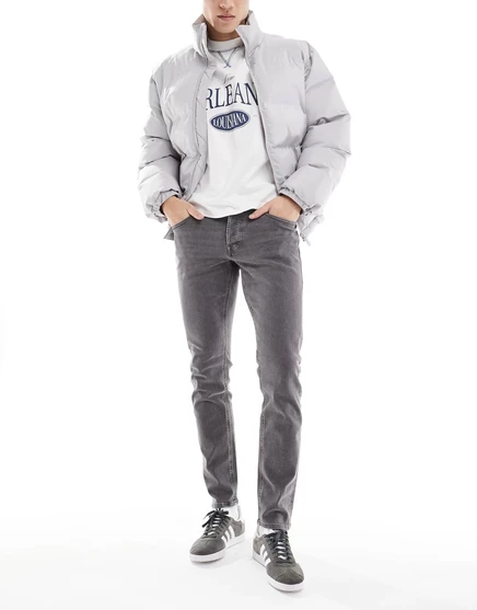 Обтягивающие джинсы Jack &Jones Glen серого цвета  gray denim