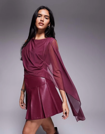 Облегающее боди ASOS DESIGN с сетчатой накидкой бордового цвета burgundy