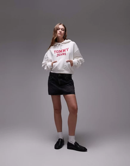 Женское худи Tommy Jeans Boxy Varsity Logo, молочная/красная