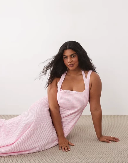Женское платье ASOS Curve, квадратный вырез, розовая клетка