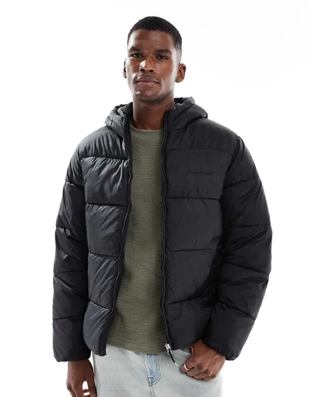 Черная блестящая пуховая куртка Jack &Jones с капюшоном black
