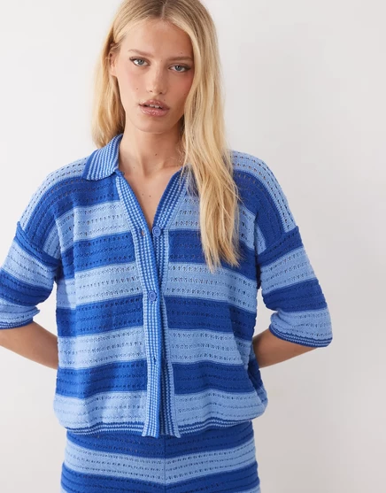 Женский вязаный топ ASOS Design Sally на пуговицах, синяя полоска