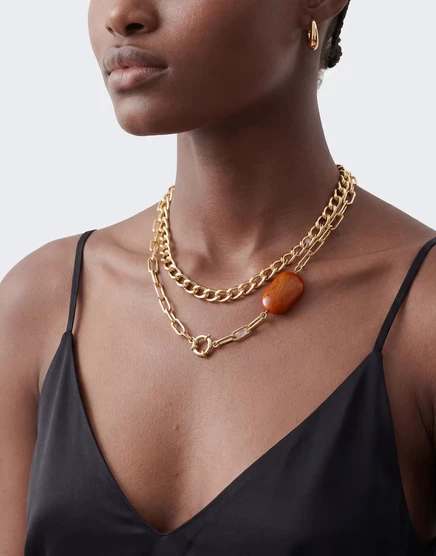 Женское ожерелье TopShop Oakley многорядное из стали с оранжевым камнем, золотисто-оранжевое