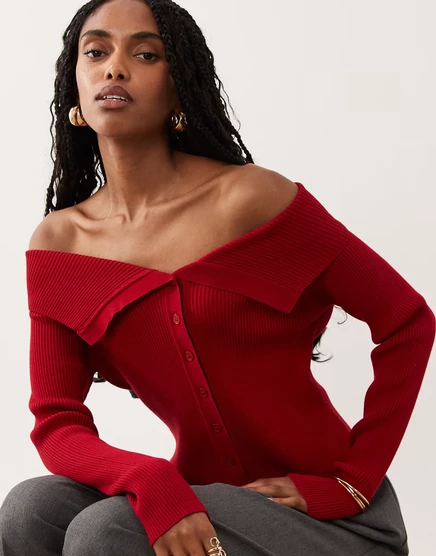 Вязаный топ Miss Selfridge из бордового трикотажа в рубчик красного цвета red