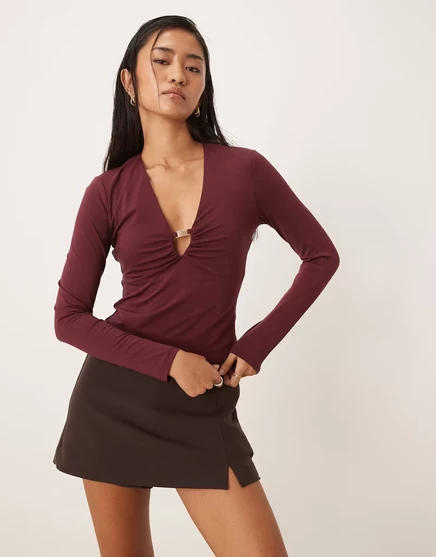 Женский топ abercrombie & fitch с v-образным вырезом, сливовый