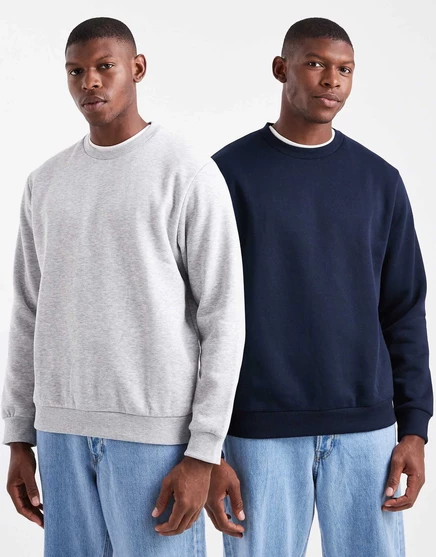 Объемная толстовка с круглым вырезом Jack &Jones 2 pack серого меланжевого и темно-синего цветов light gray melange