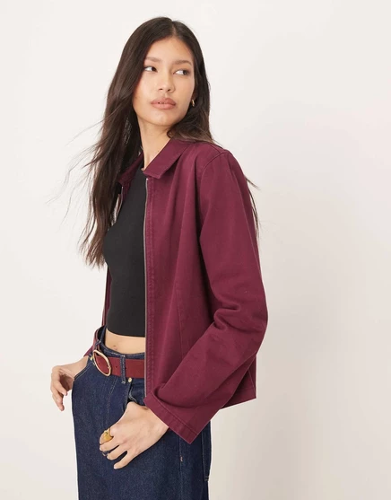 Женская джинсовая куртка Харрингтон ASOS Design, бордовая